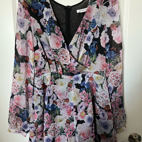 Glamorous Floral Long Sleeve Slit Romper Size M Lining Polyester Zip Back . - Picture 3 of 13